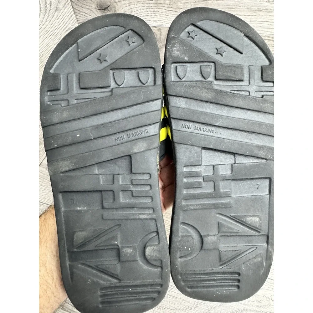 adidas Cushioned Slide Sandals Logo Accent Black Yellow Mens 7